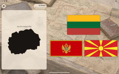 Eurogeo quiz showing a country shape to match to a flag