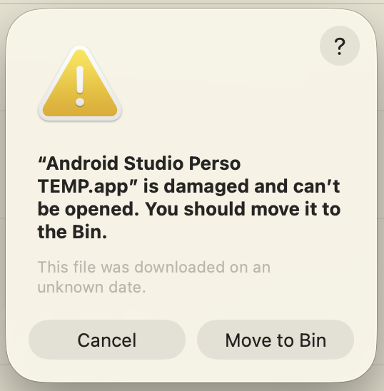 The security popup preventing the copy to be opened