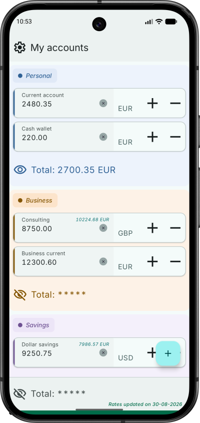 Home screen of MySimpleAccountManager