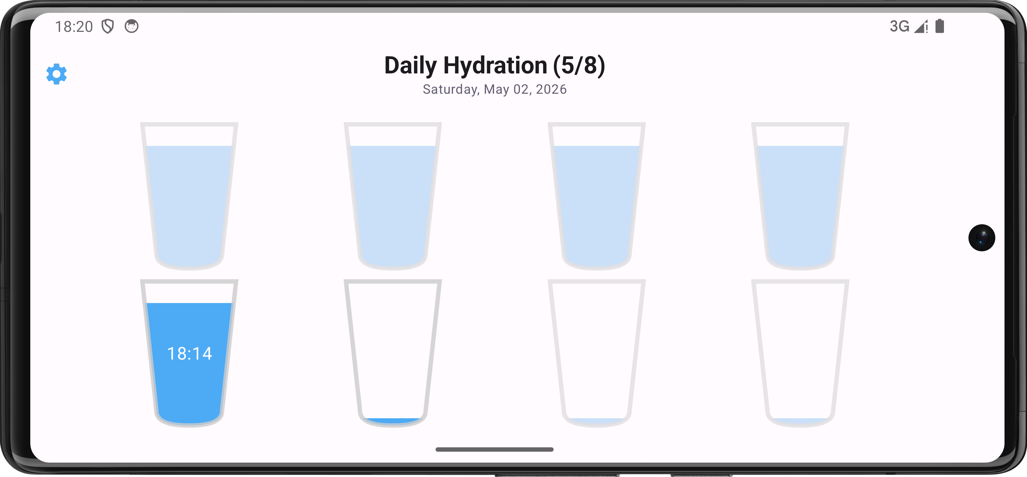 Water Tracker main screen in landscape mode