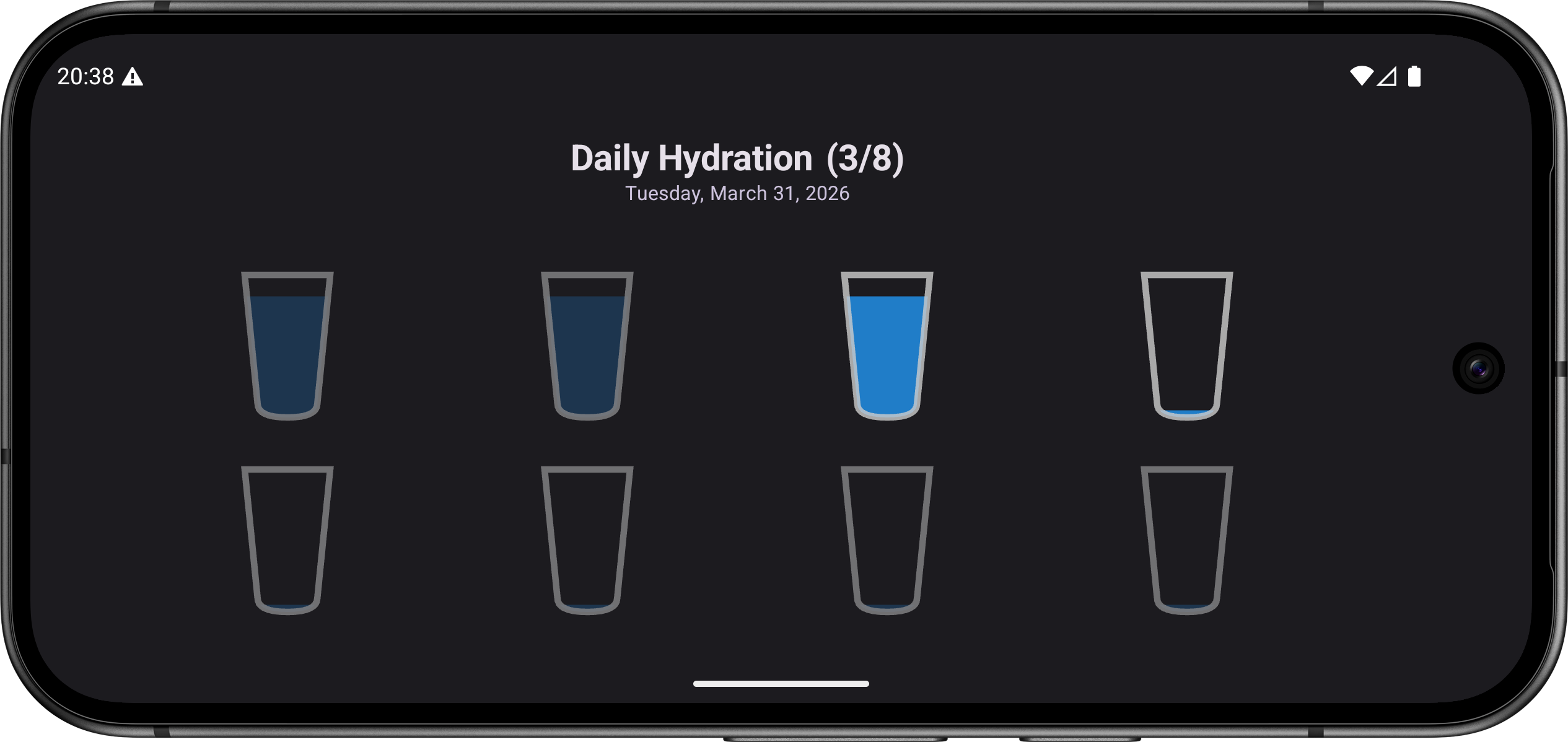 Water Tracker main screen in landscape mode